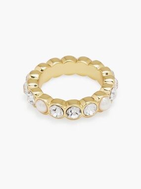 Kurt Geiger Gold Crystal and Pearl Scalloped 
Band Ring